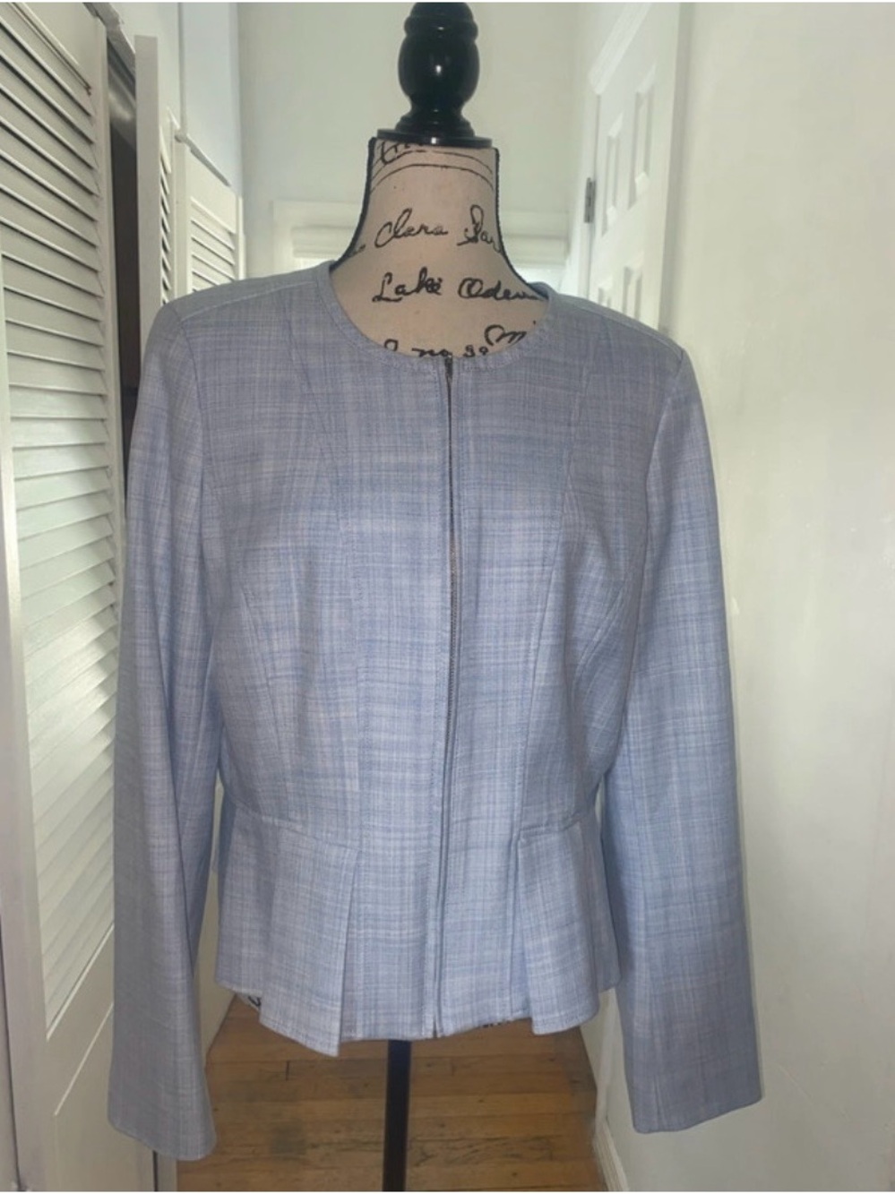 White House Black Market Light Blue Plaid Zip-Front Blazer